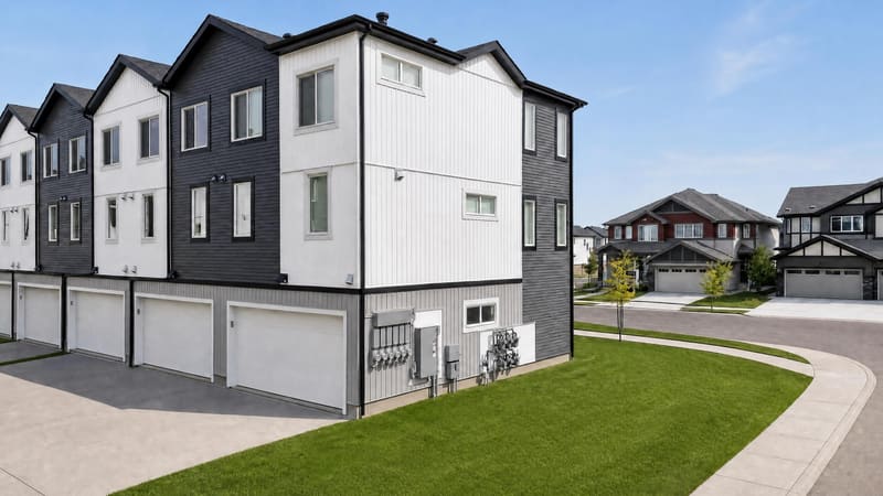 Rear garage court with double garage doors