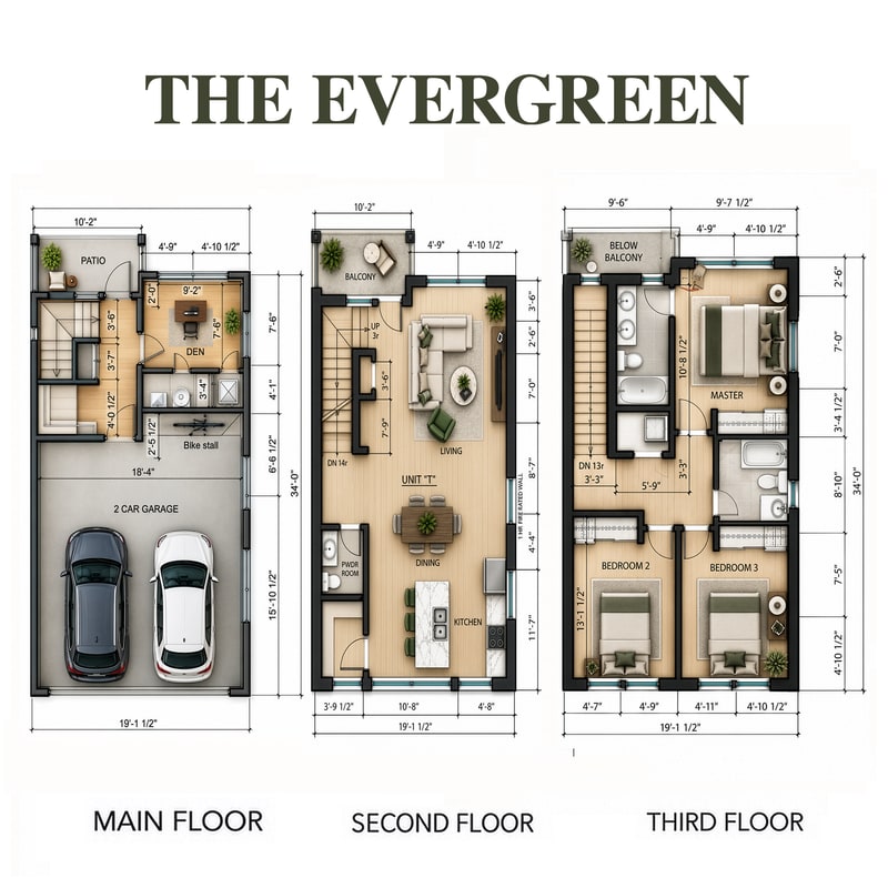 The Evergreen three-floor plan preview